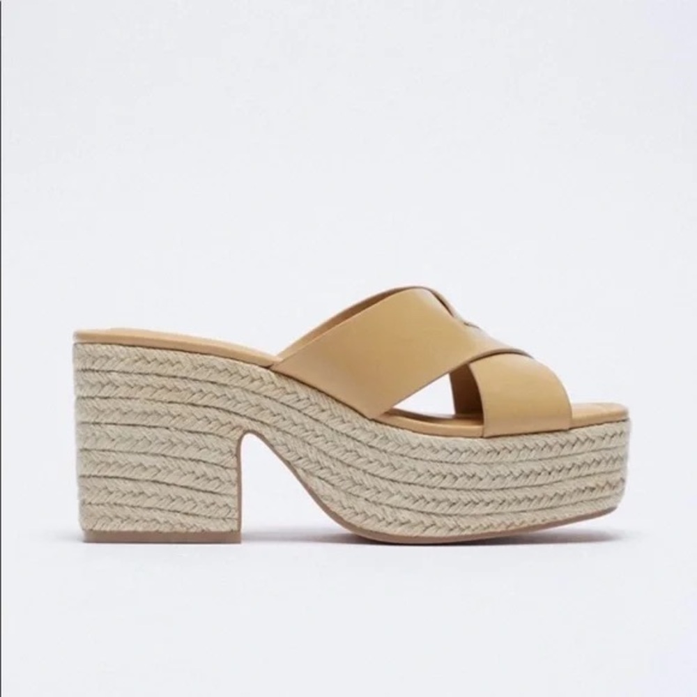 Zara Leather Platform Espadrilles Sz 5